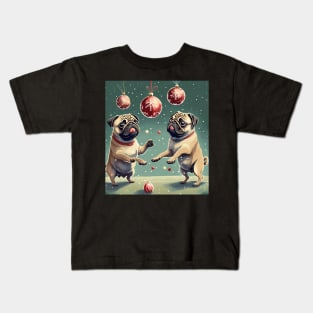 Playful Christmas Pugs Kids T-Shirt